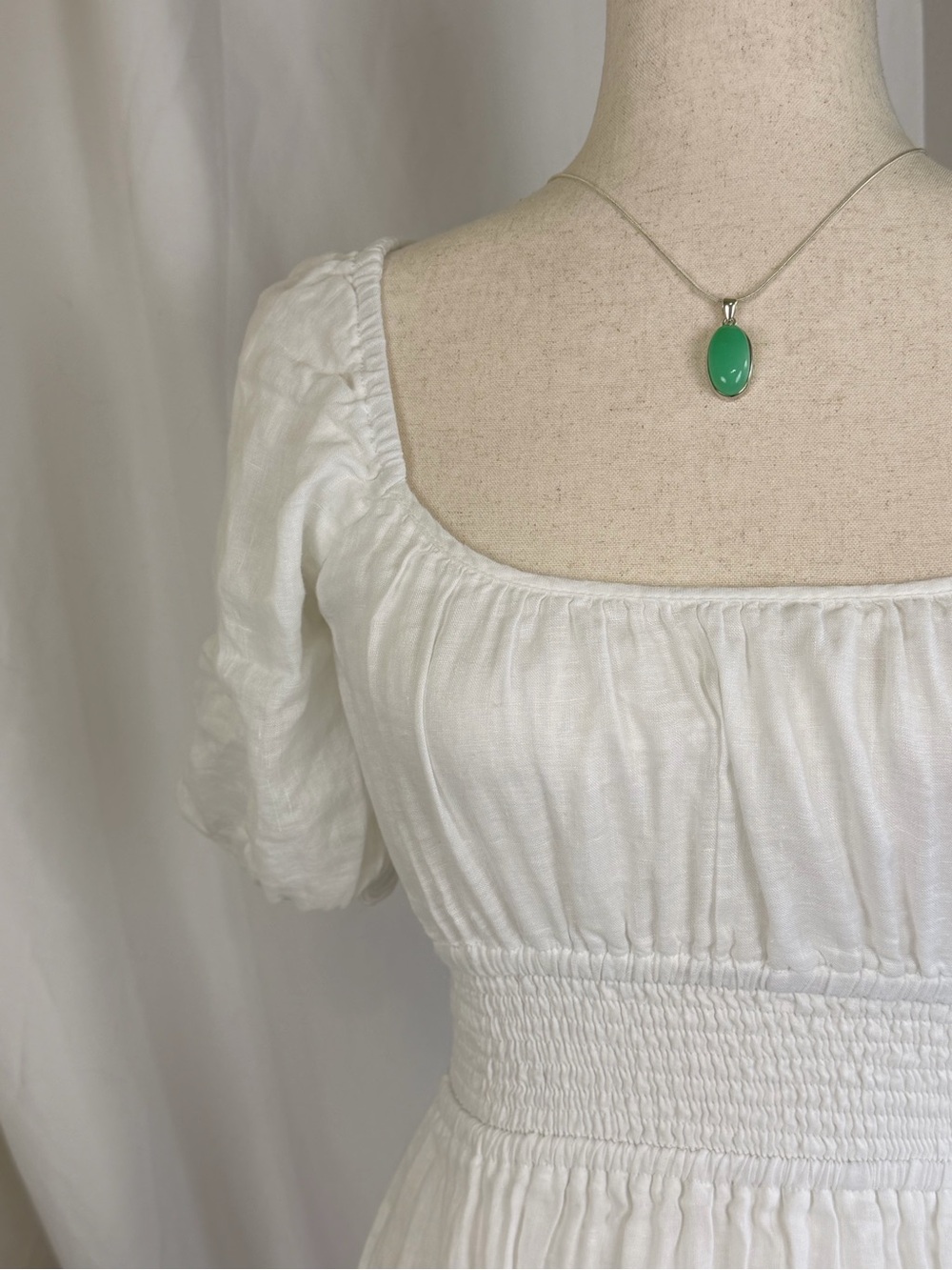 Faithfull the Brand White Square Neck Puff Sleeve Midi Dress Linen Summer chic - Picture 5 of 7